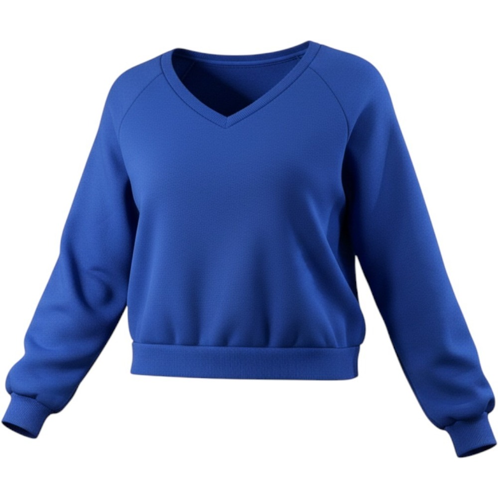 SHEIN Royal Blue V-Neck Cropped Sweatshirt Fleece‎ Lined Raw Hem Medium